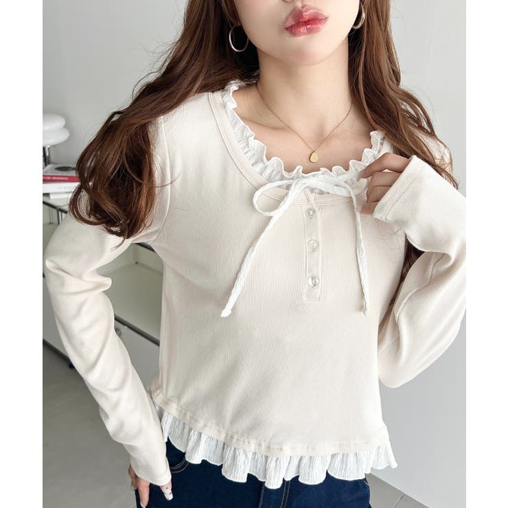 ＼韓国LOOK◎／レイヤード風ヘンリーネックTシャツ | moment+ | 詳細画像2 