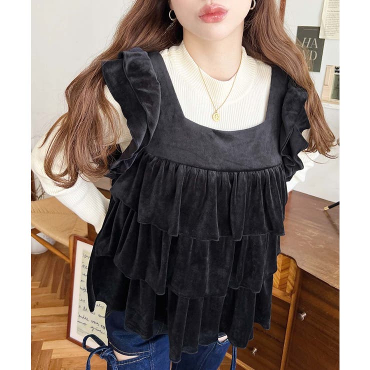 カットベロアバックリボンティアードプルオーバー | moment+ | 詳細画像2 