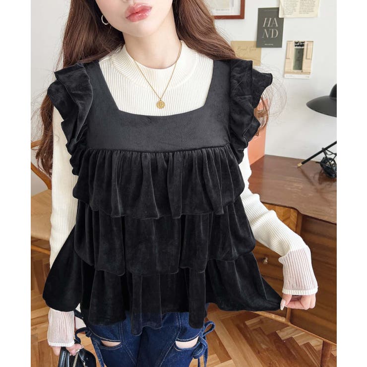 カットベロアバックリボンティアードプルオーバー | moment+ | 詳細画像4 