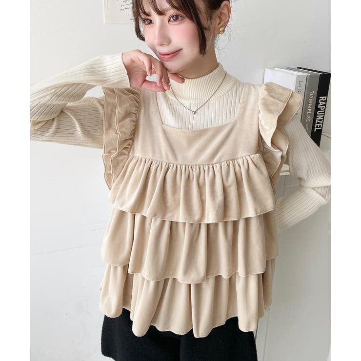 ベージュ | カットベロアバックリボンティアードプルオーバー | moment+