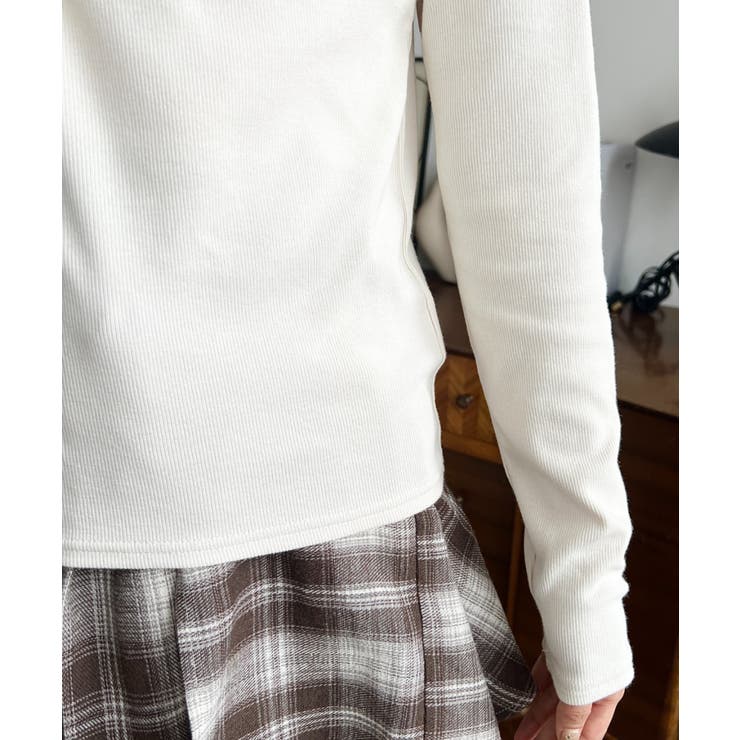 無地×ドットプリント×フロントレースギャザーリボン長袖トップス | moment+ | 詳細画像9 