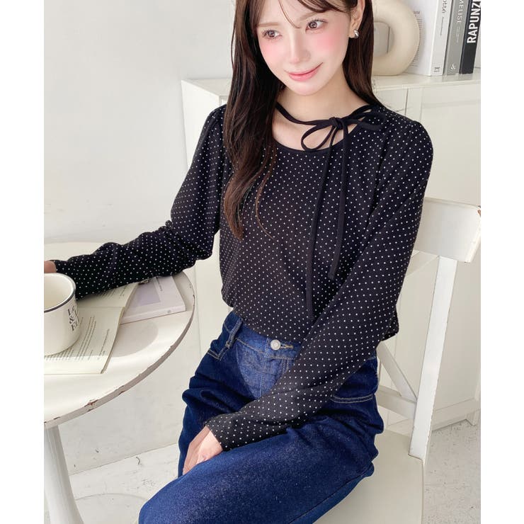 ドットプリントバレエコアパフスリーブ長袖カットソー | moment+ | 詳細画像15 