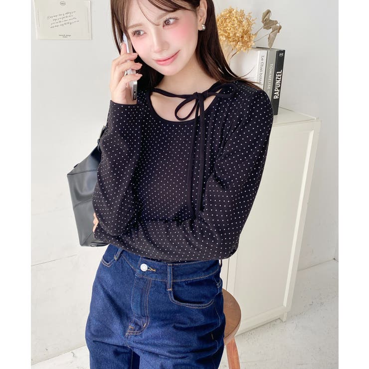 ドットプリントバレエコアパフスリーブ長袖カットソー | moment+ | 詳細画像16 