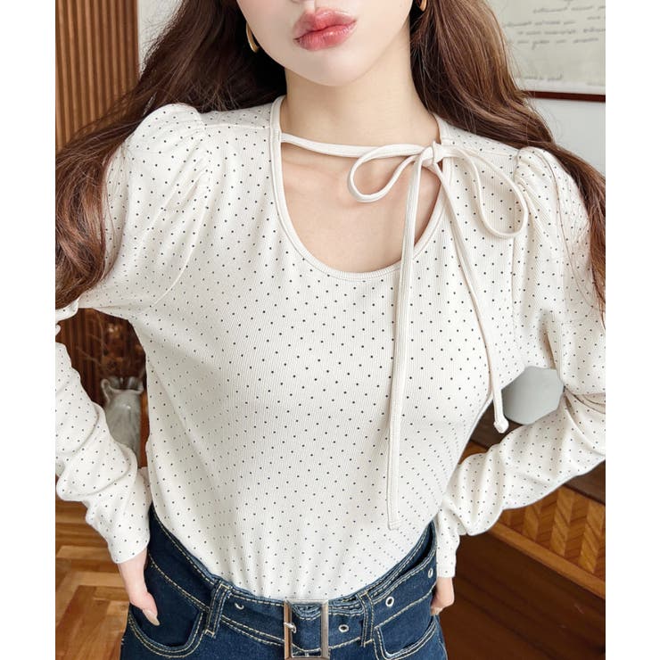 ドットプリントバレエコアパフスリーブ長袖カットソー | moment+ | 詳細画像3 