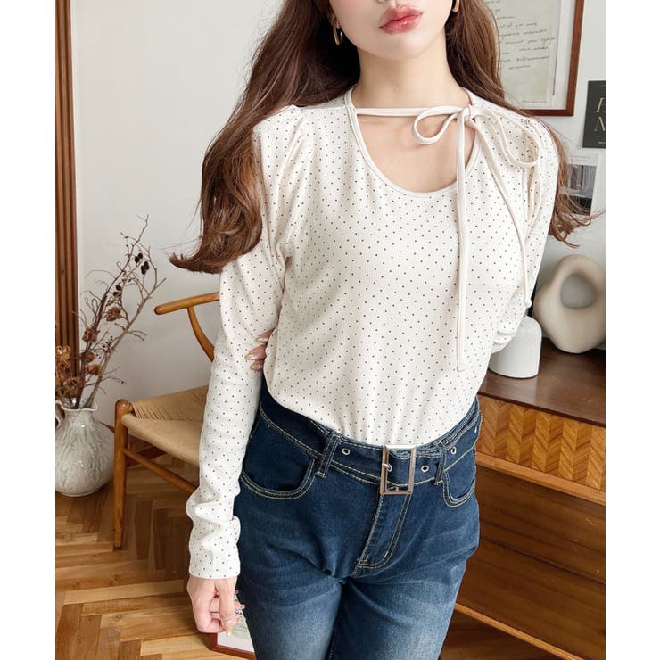 ドットプリントバレエコアパフスリーブ長袖カットソー | moment+ | 詳細画像5 