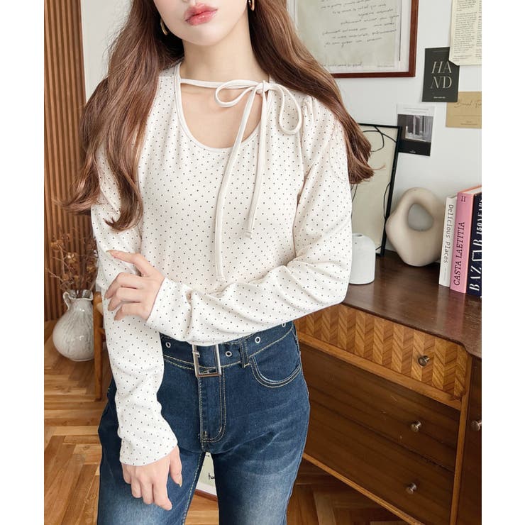 ドットプリントバレエコアパフスリーブ長袖カットソー | moment+ | 詳細画像6 