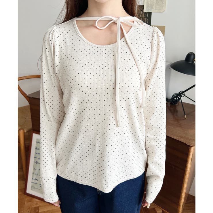 ドットプリントバレエコアパフスリーブ長袖カットソー | moment+ | 詳細画像8 