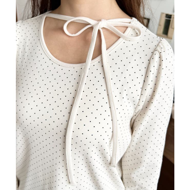 ドットプリントバレエコアパフスリーブ長袖カットソー | moment+ | 詳細画像9 
