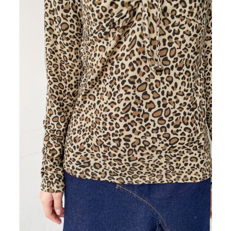 レオパードプリントフロントレースギャザーリボン長袖トップス | moment+ | 詳細画像16 