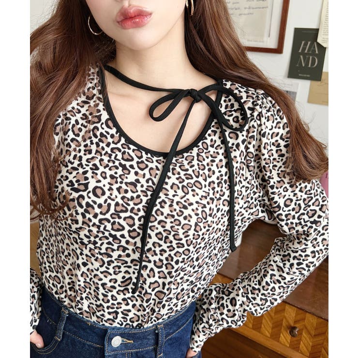 レオパードプリントバレエコアパフスリーブ長袖カットソー | moment+ | 詳細画像10 