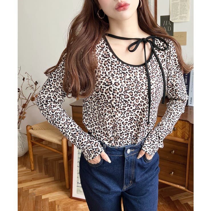 レオパードプリントバレエコアパフスリーブ長袖カットソー | moment+ | 詳細画像13 