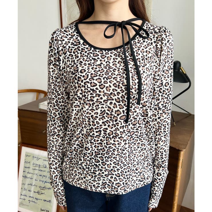 レオパードプリントバレエコアパフスリーブ長袖カットソー | moment+ | 詳細画像15 