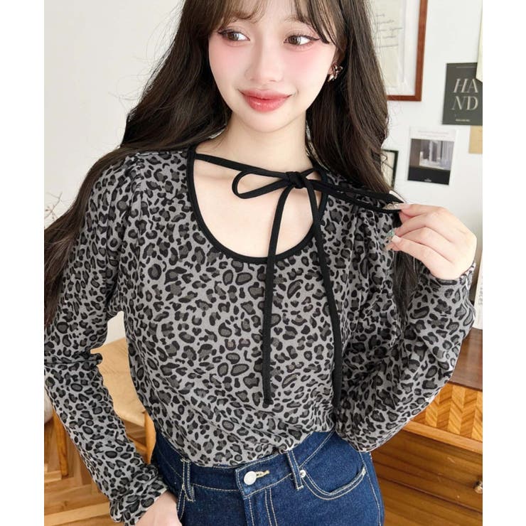 レオパードプリントバレエコアパフスリーブ長袖カットソー | moment+ | 詳細画像4 