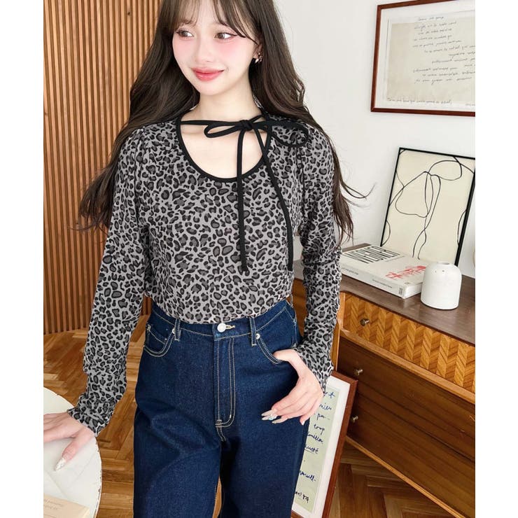 レオパードプリントバレエコアパフスリーブ長袖カットソー | moment+ | 詳細画像5 