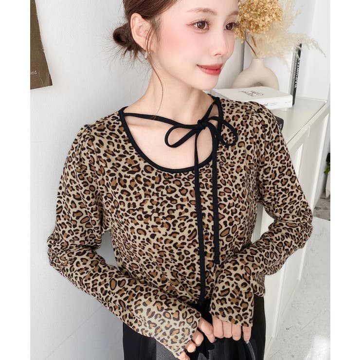 レオパードプリントバレエコアパフスリーブ長袖カットソー | moment+ | 詳細画像6 