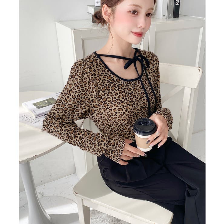 レオパードプリントバレエコアパフスリーブ長袖カットソー | moment+ | 詳細画像9 