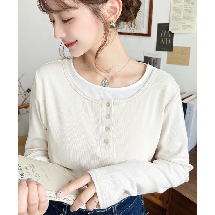 アイボリー | レイヤード風ヘンリーロンT | moment+