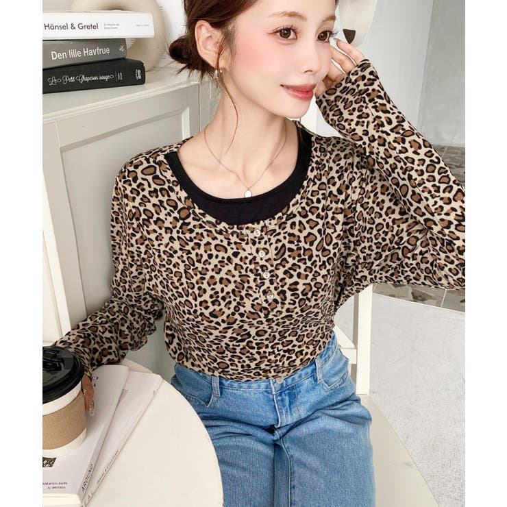 レオパードプリントレイヤード風ヘンリーロンT | moment+ | 詳細画像10 