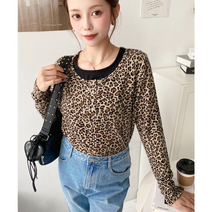 レオパードプリントレイヤード風ヘンリーロンT | moment+ | 詳細画像11 