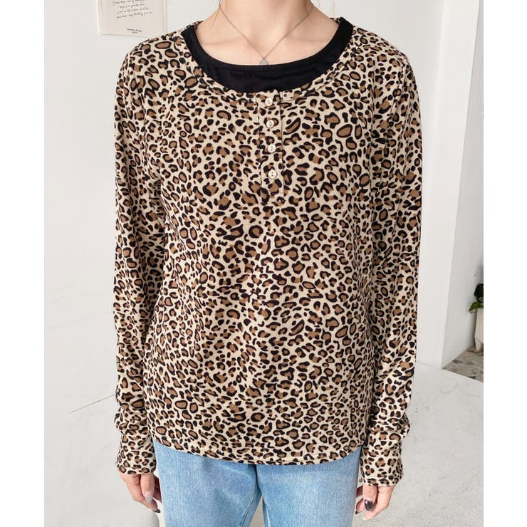 レオパードプリントレイヤード風ヘンリーロンT | moment+ | 詳細画像12 