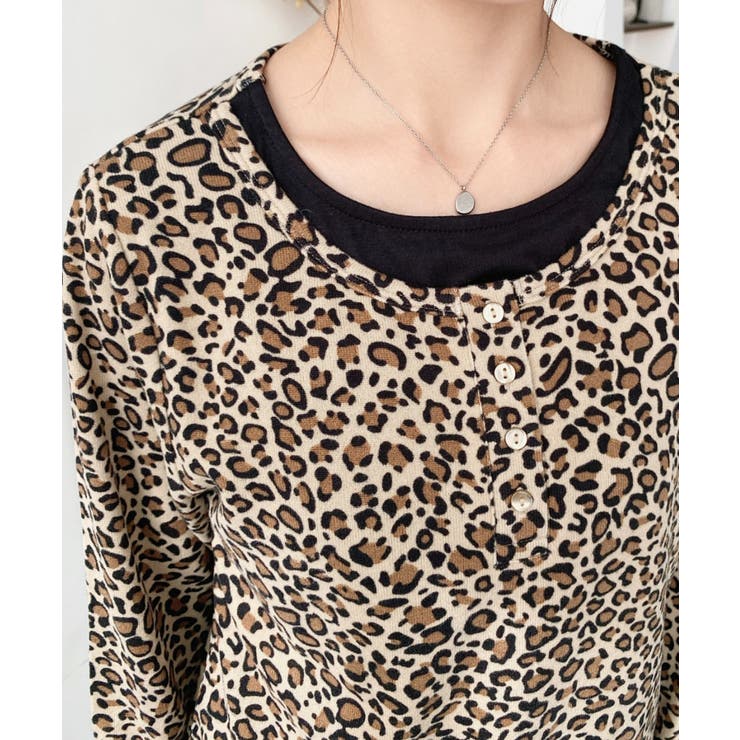 レオパードプリントレイヤード風ヘンリーロンT | moment+ | 詳細画像13 