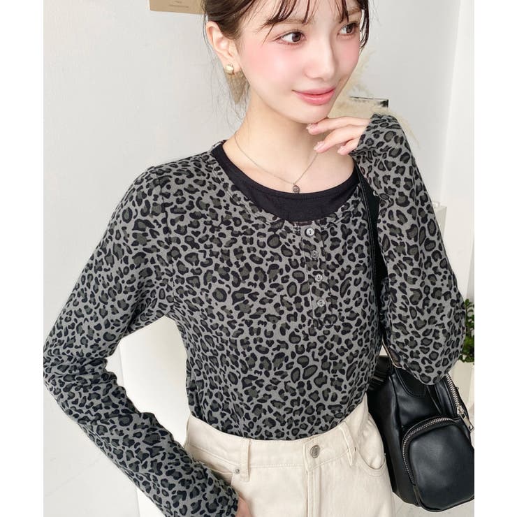 レオパードプリントレイヤード風ヘンリーロンT | moment+ | 詳細画像2 