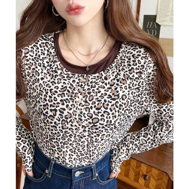 レオパードプリントレイヤード風ヘンリーロンT | moment+ | 詳細画像20 