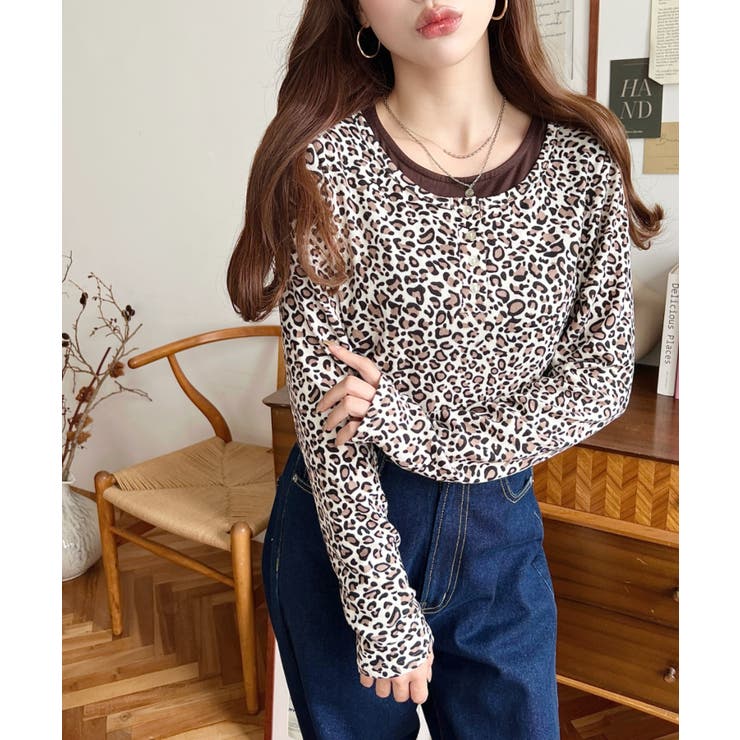 レオパードプリントレイヤード風ヘンリーロンT | moment+ | 詳細画像21 