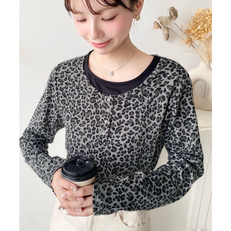 レオパードプリントレイヤード風ヘンリーロンT | moment+ | 詳細画像3 