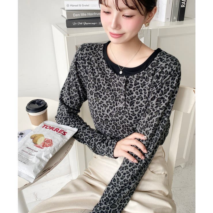 レオパードプリントレイヤード風ヘンリーロンT | moment+ | 詳細画像5 