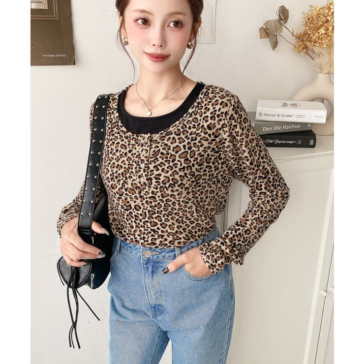 レオパードプリントレイヤード風ヘンリーロンT | moment+ | 詳細画像8 