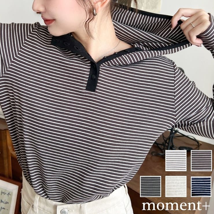 ヘンリーネックボーダーフーディー | moment+ | 詳細画像1 