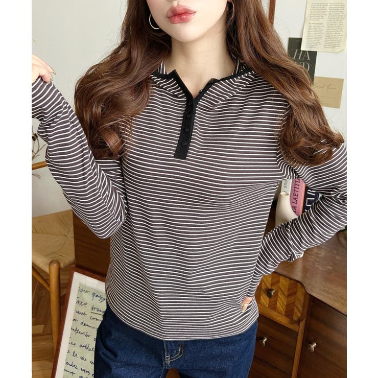 ヘンリーネックボーダーフーディー | moment+ | 詳細画像15 