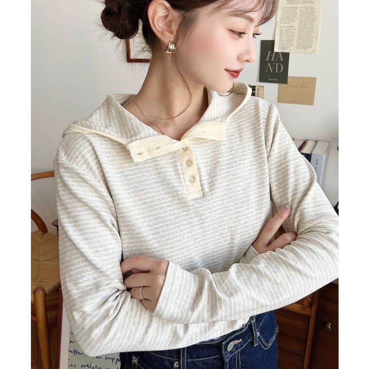 ヘンリーネックボーダーフーディー | moment+ | 詳細画像16 