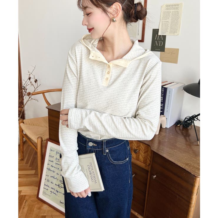 ヘンリーネックボーダーフーディー | moment+ | 詳細画像17 