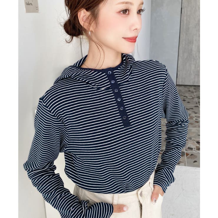 ヘンリーネックボーダーフーディー | moment+ | 詳細画像18 