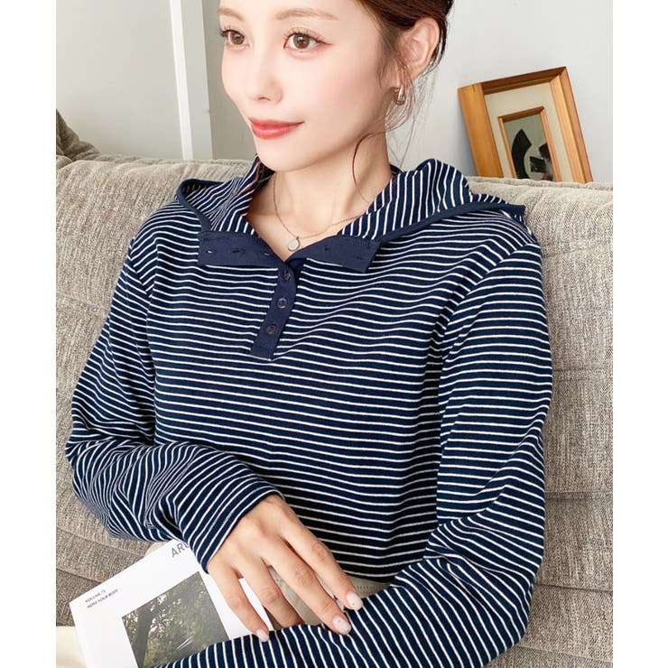 ヘンリーネックボーダーフーディー | moment+ | 詳細画像21 