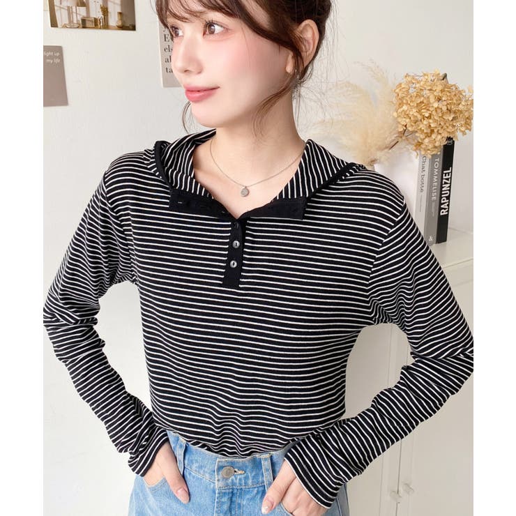 ヘンリーネックボーダーフーディー | moment+ | 詳細画像23 