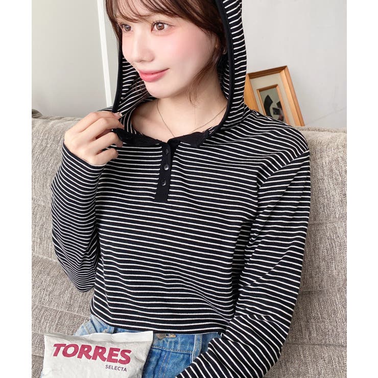 ヘンリーネックボーダーフーディー | moment+ | 詳細画像25 