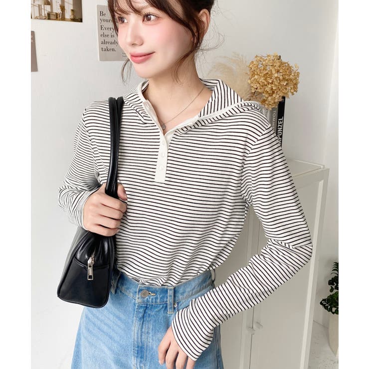 ヘンリーネックボーダーフーディー | moment+ | 詳細画像4 