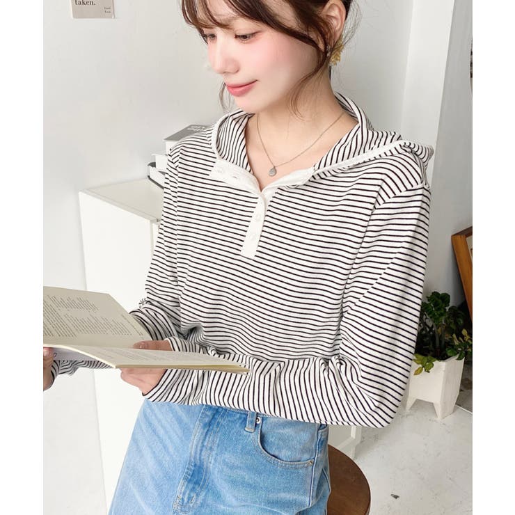 ヘンリーネックボーダーフーディー | moment+ | 詳細画像5 