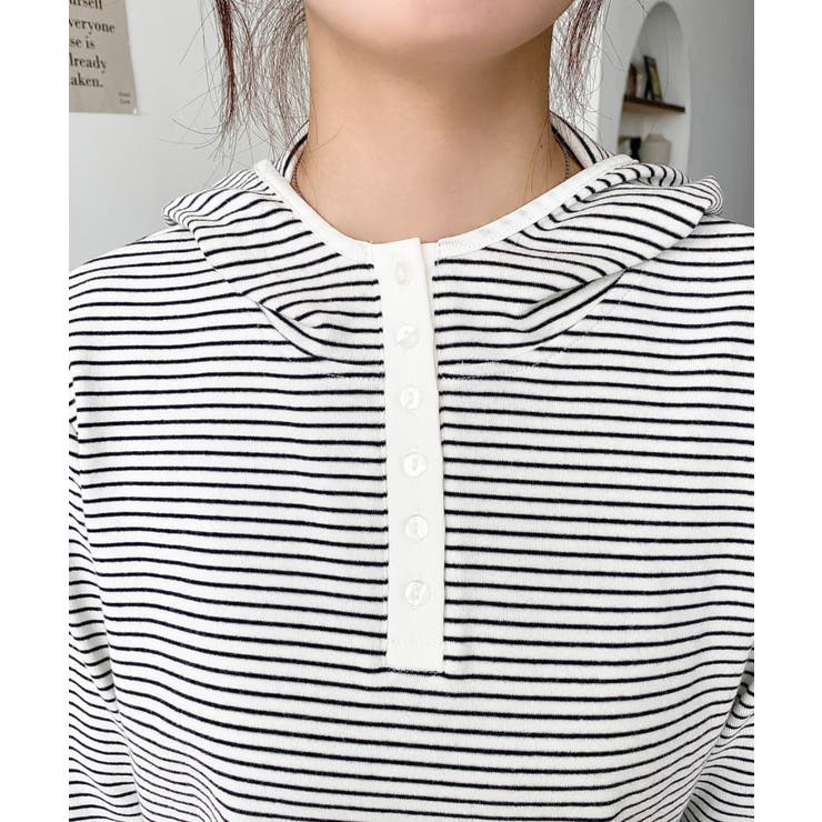 ヘンリーネックボーダーフーディー | moment+ | 詳細画像7 