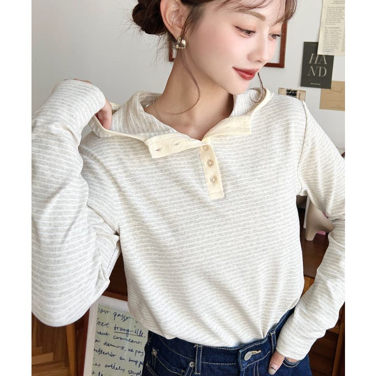 オートミール | ヘンリーネックボーダーフーディー | moment+