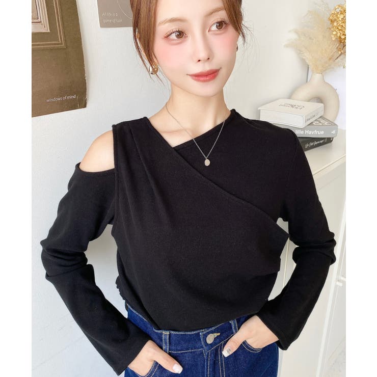 ブラック | レイヤードライクワンショルニットソープルオーバー | moment+