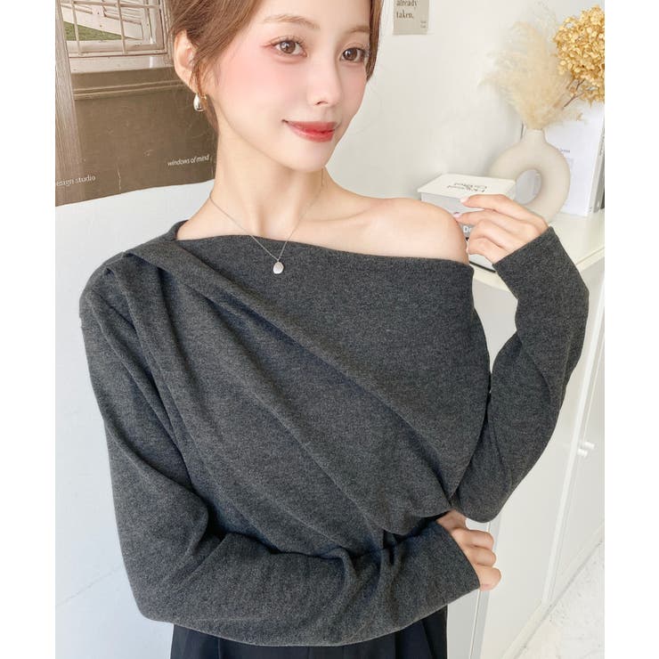 オフショルドレープニットソープルオーバー | moment+ | 詳細画像13 