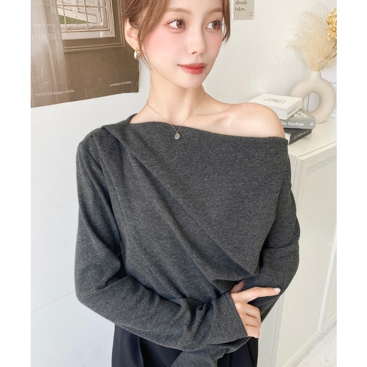 オフショルドレープニットソープルオーバー | moment+ | 詳細画像15 