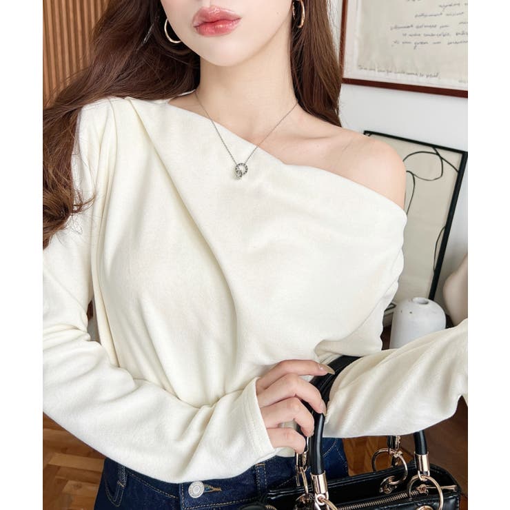 オフショルドレープニットソープルオーバー | moment+ | 詳細画像2 