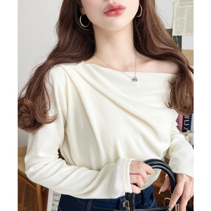 オフショルドレープニットソープルオーバー | moment+ | 詳細画像3 