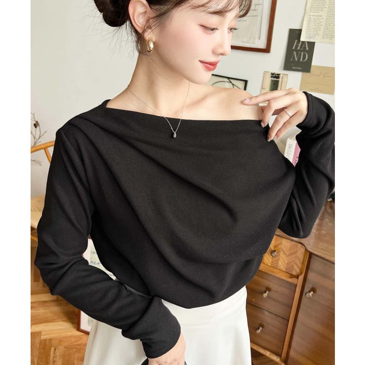 オフショルドレープニットソープルオーバー | moment+ | 詳細画像7 