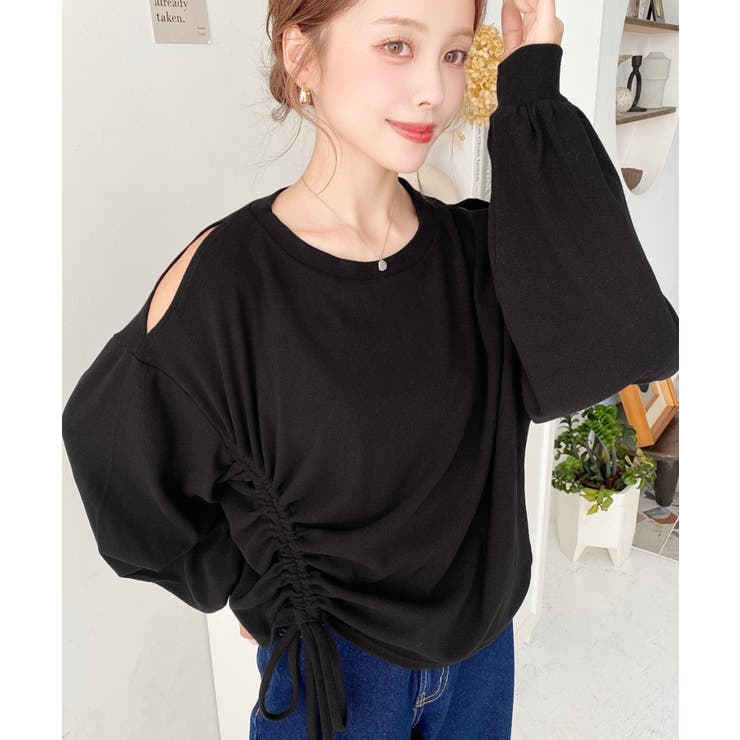 ブラック | ショルダースリットドロストニットソープルオーバー | moment+